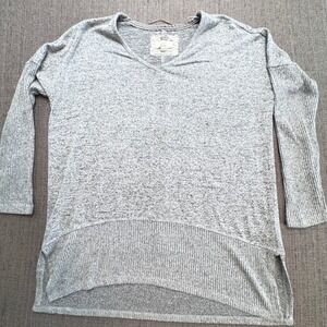 Cupio Blush Women Gray Heathered V-Neck Ribbed High-Low Tunic Top Small